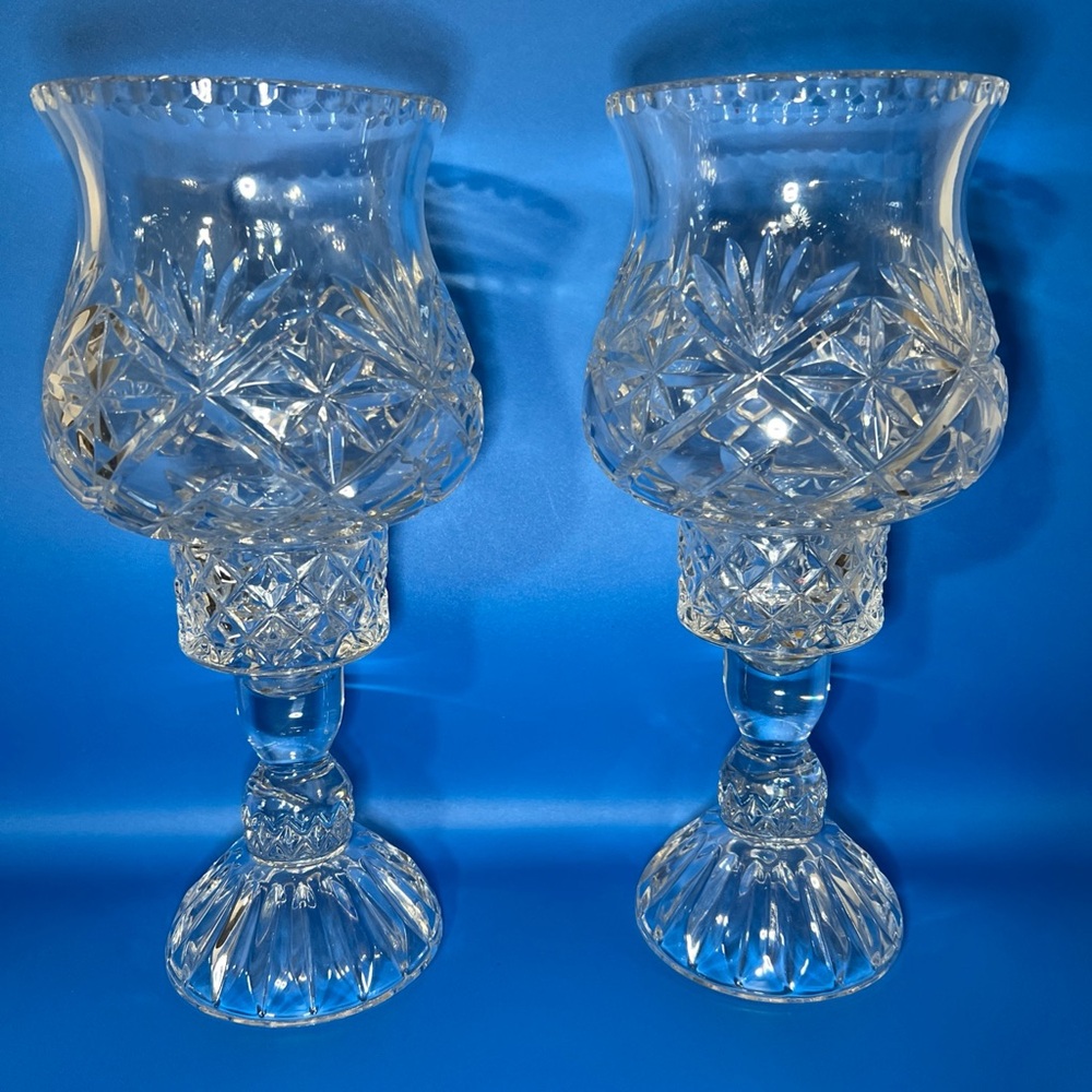 Elegant Crystal hurricane Candle Holders vintage - Picture 10 of 16